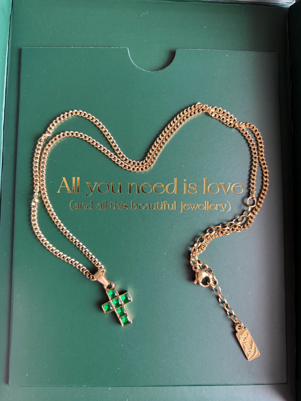 Gold Chain Necklace with Green Gems